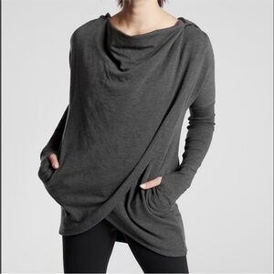 Athleta Slate Grey Purana Wrap Hoodie Sweatshirt Modal Blend Cowl Neck Women S